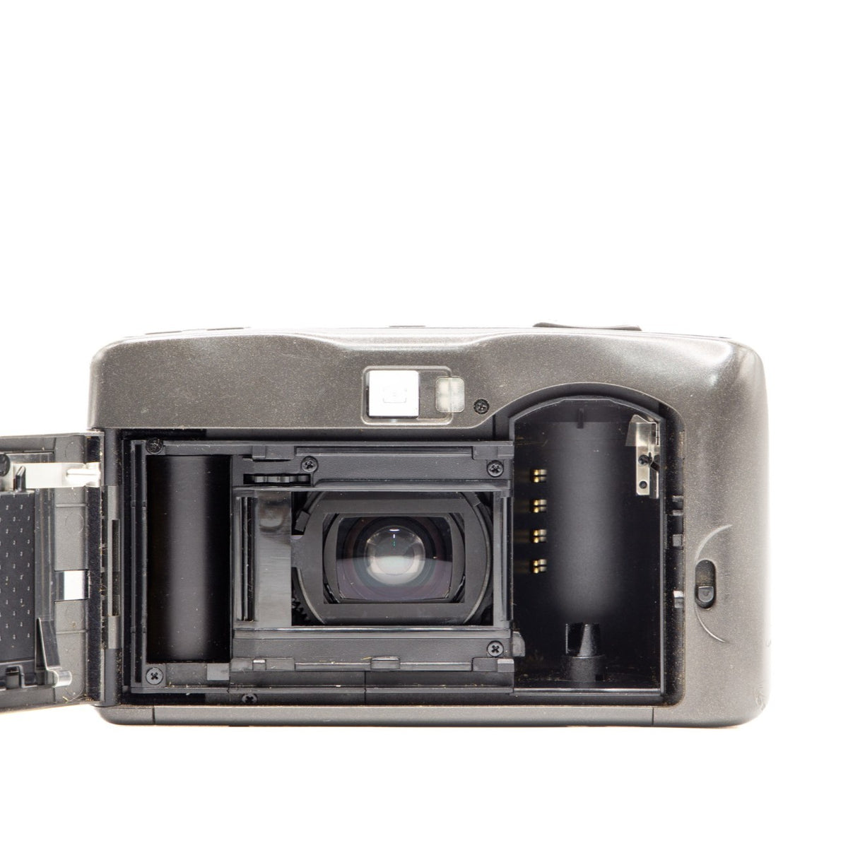 Leica Mini Zoom 35mm film camera – close-up of the lens ball and internal mechanism