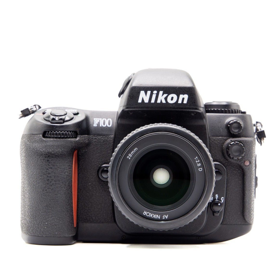 Nikon F100 35mm film camera – front view of this vintage SLR film camera