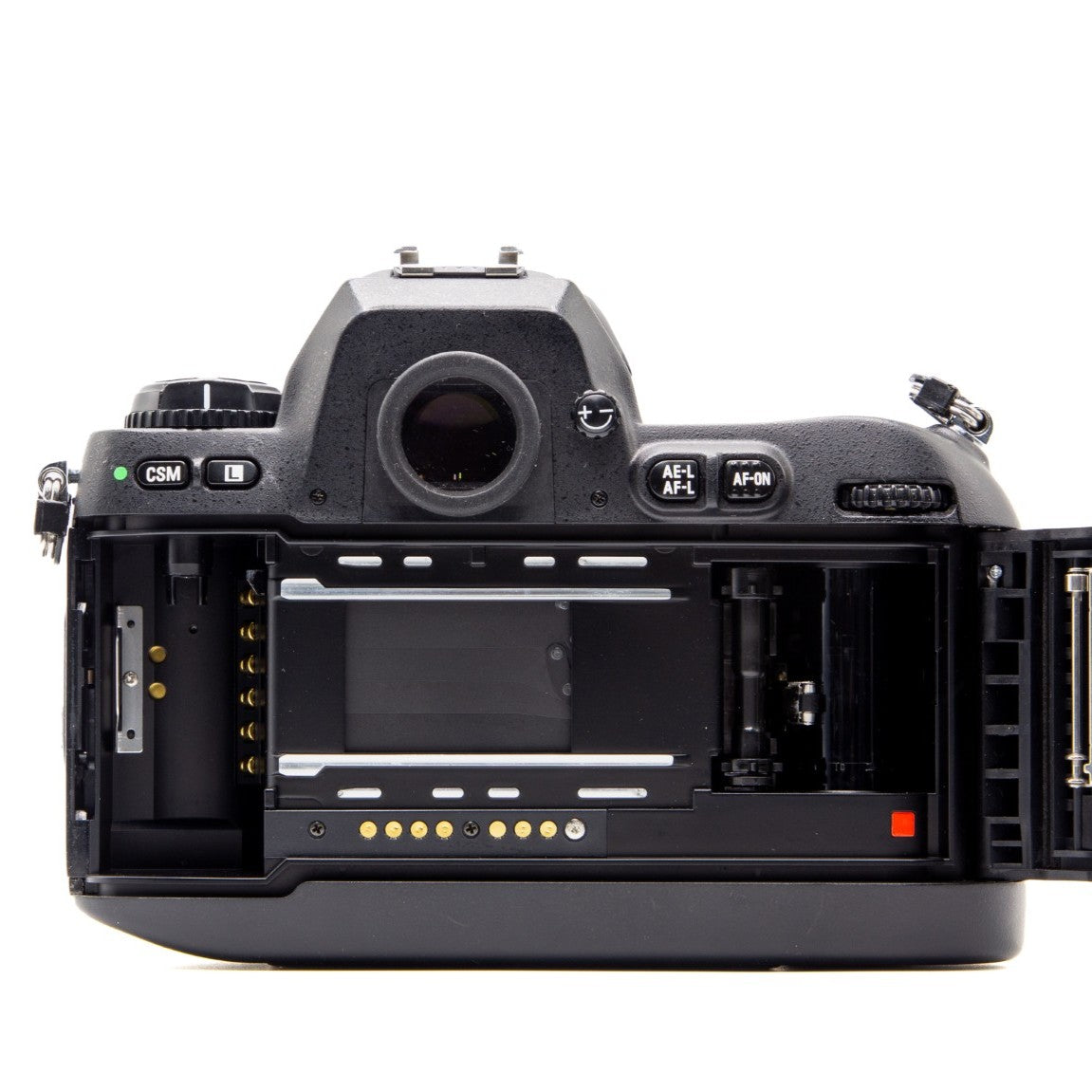 Internal view of the Nikon F100 lens mechanism and mechanics – 35mm film camera close-up