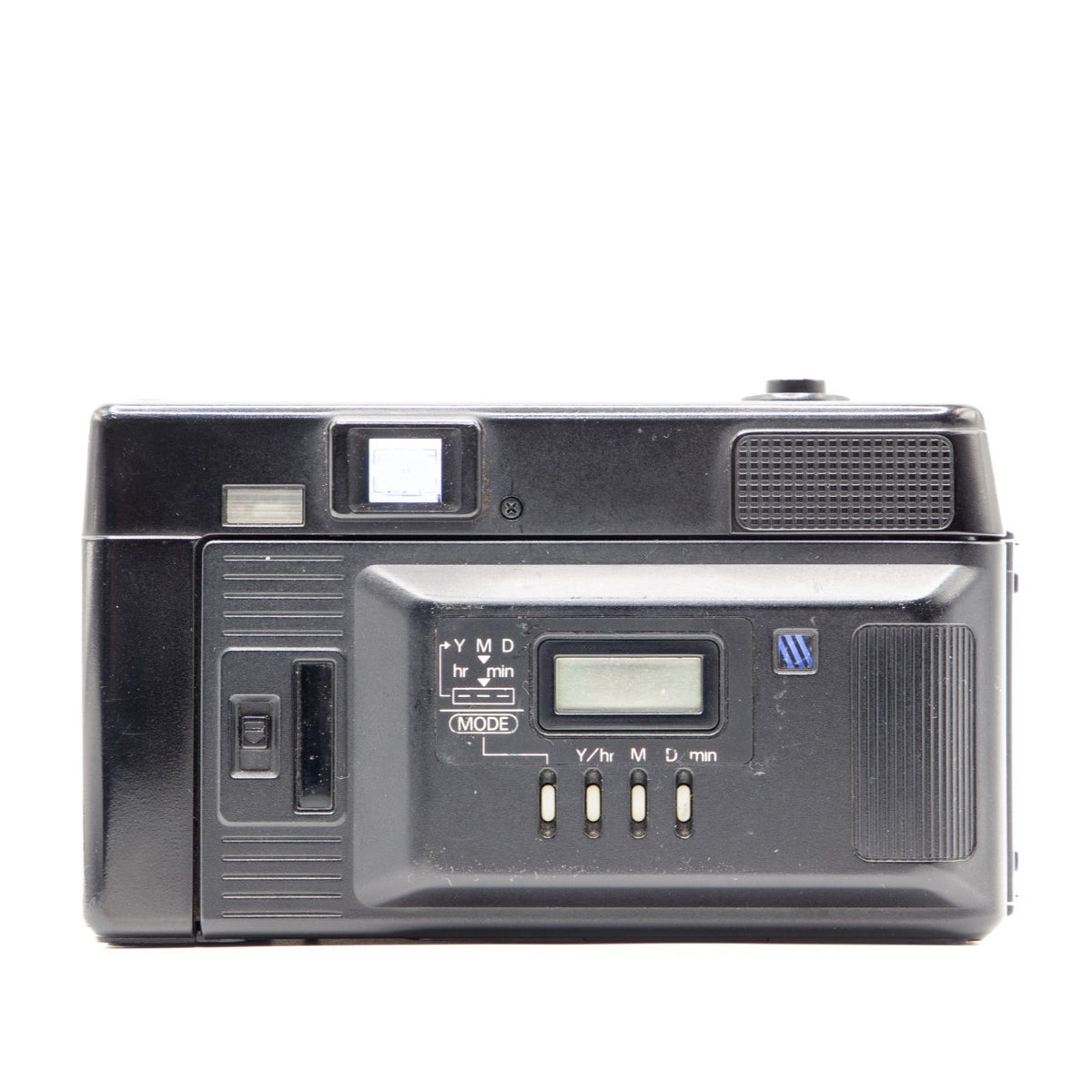 Back view of the Nikon L35AD2 vintage 35mm camera showing film door and controls