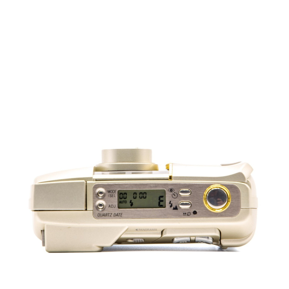 Top plate of the Nikon Lite Touch Zoom 120 ED 35mm film camera showing shutter button and dials
