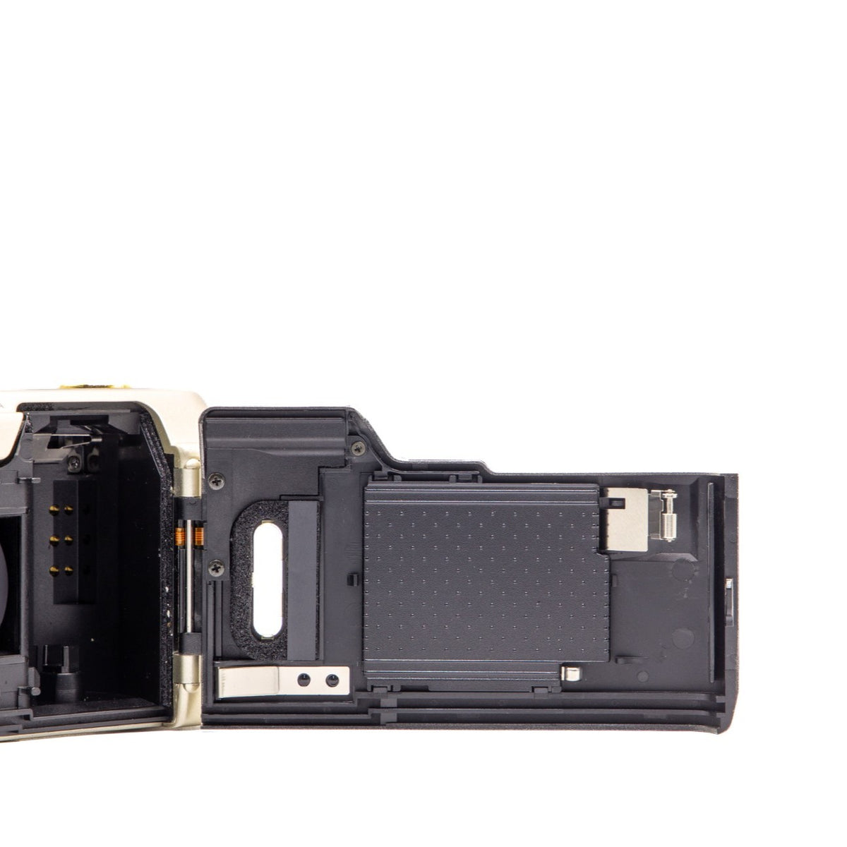 Nikon Lite Touch Zoom 120 ED film chamber door internals, showing the 35mm film loading mechanism