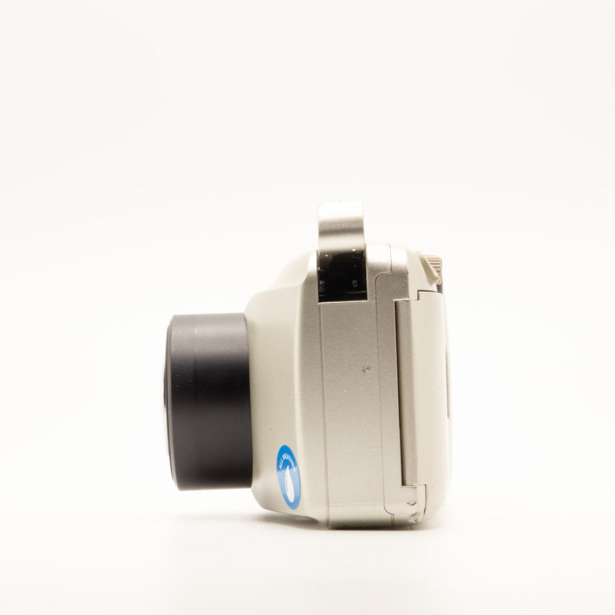 Side view of the Olympus MJU Zoom 115 vintage 35mm film camera body
