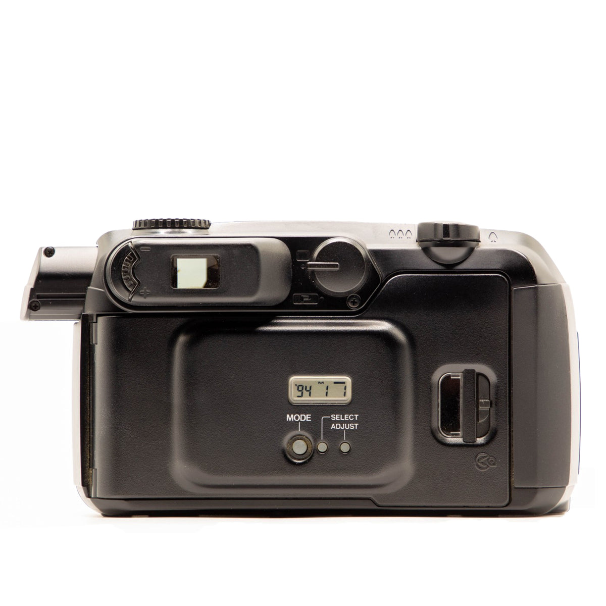 Back view of the Pentax Espio 160 vintage 35mm camera showing film door and controls