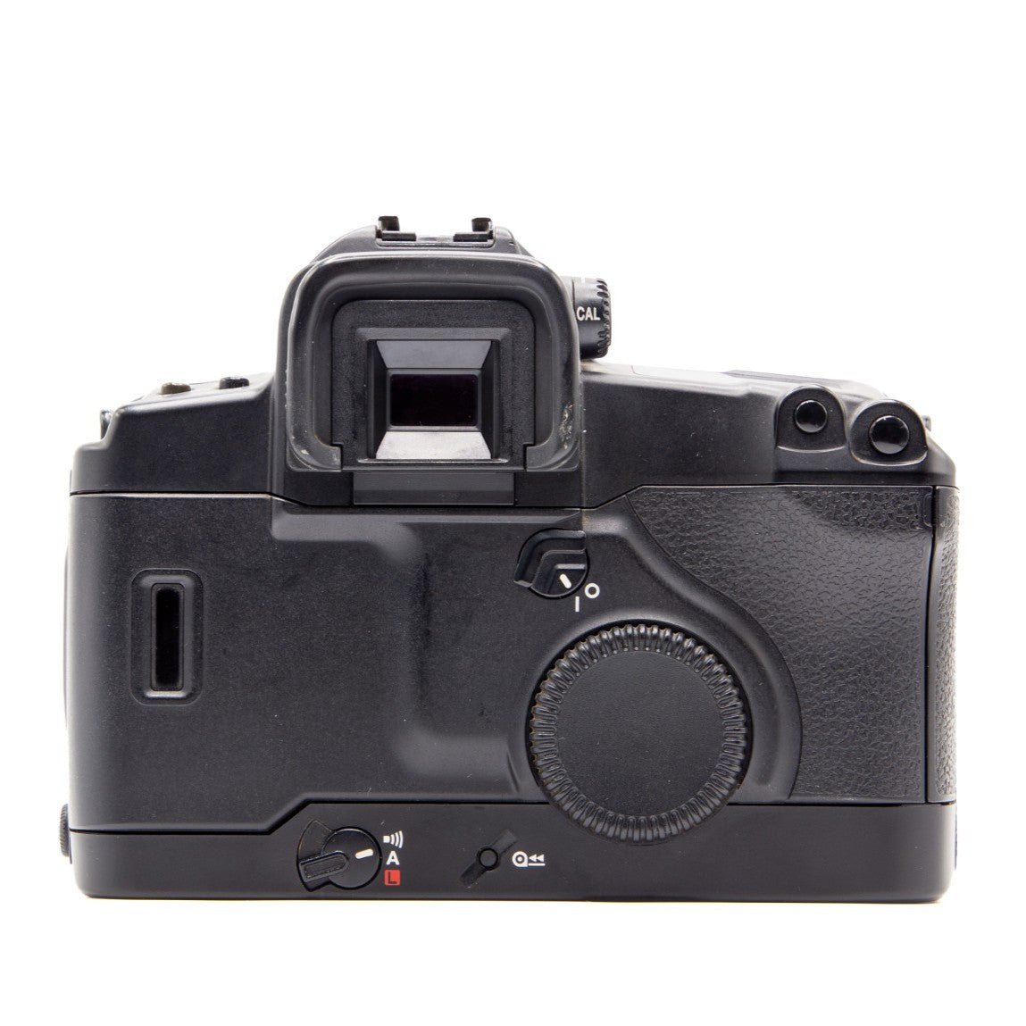 Back view of the Canon EOS 3 vintage 35mm SLR camera showing film door and controls
