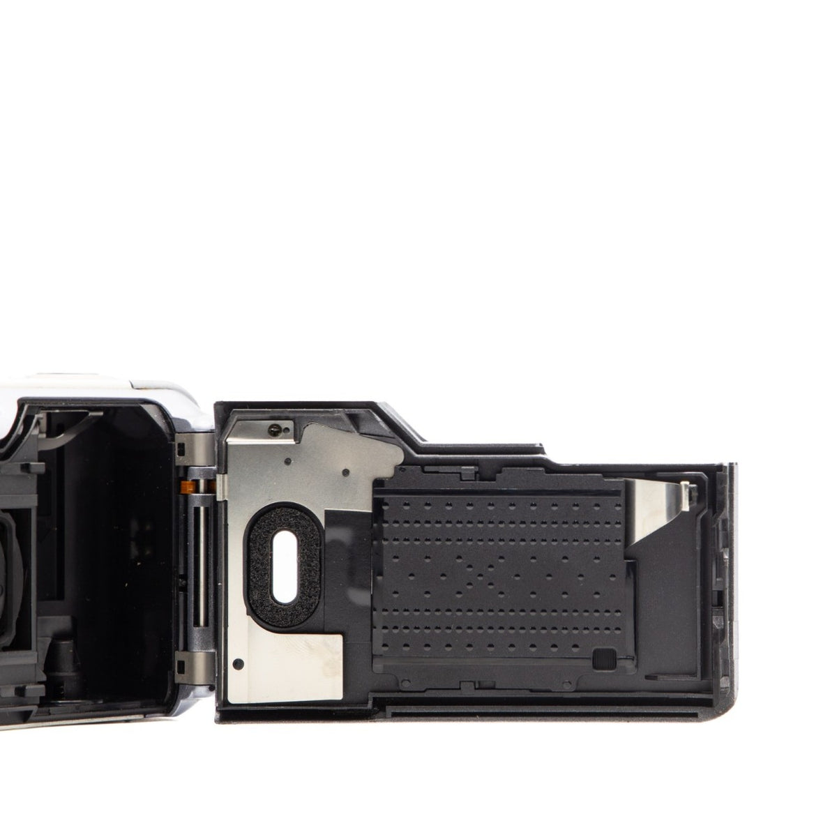 Canon Prima Super 130 Caption film chamber door internals, showing the 35mm film loading mechanism