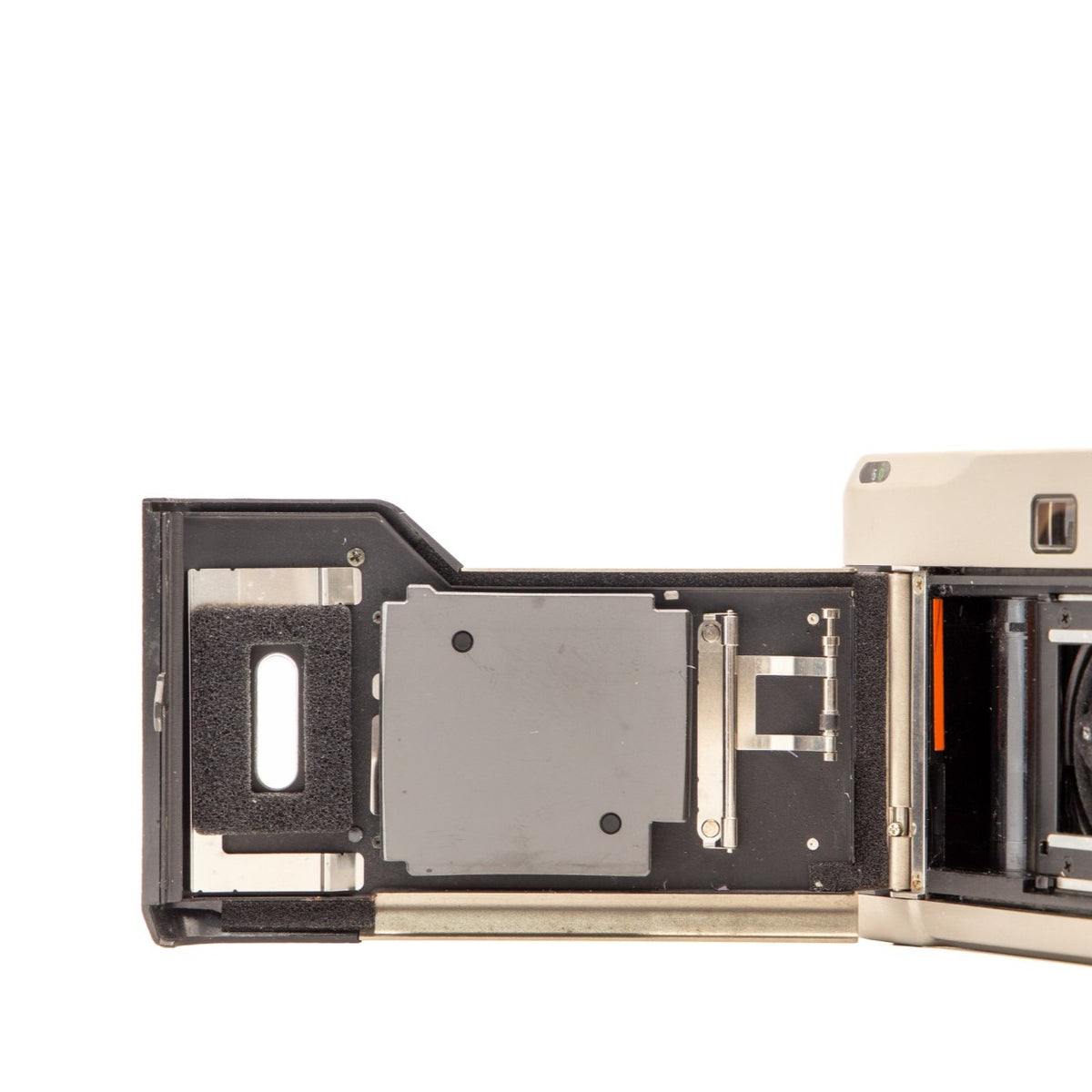 Contax T2 (Titanium) film chamber door internals, showing the 35mm film loading mechanism