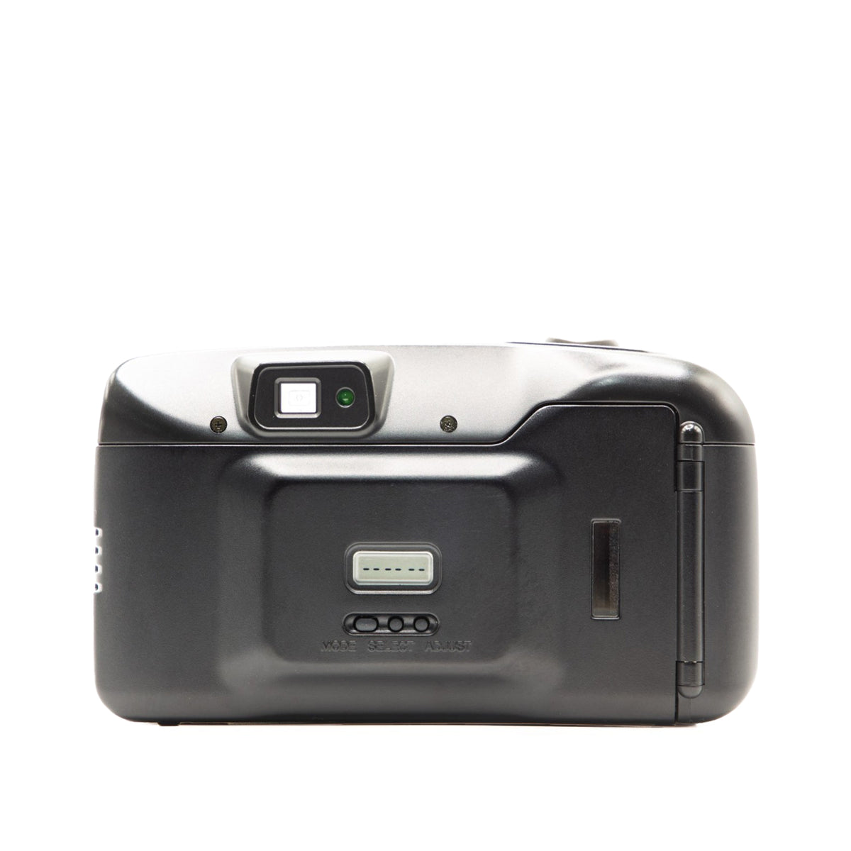 Back view of the Minolta Riva Zoom 70 vintage 35mm camera showing film door and controls