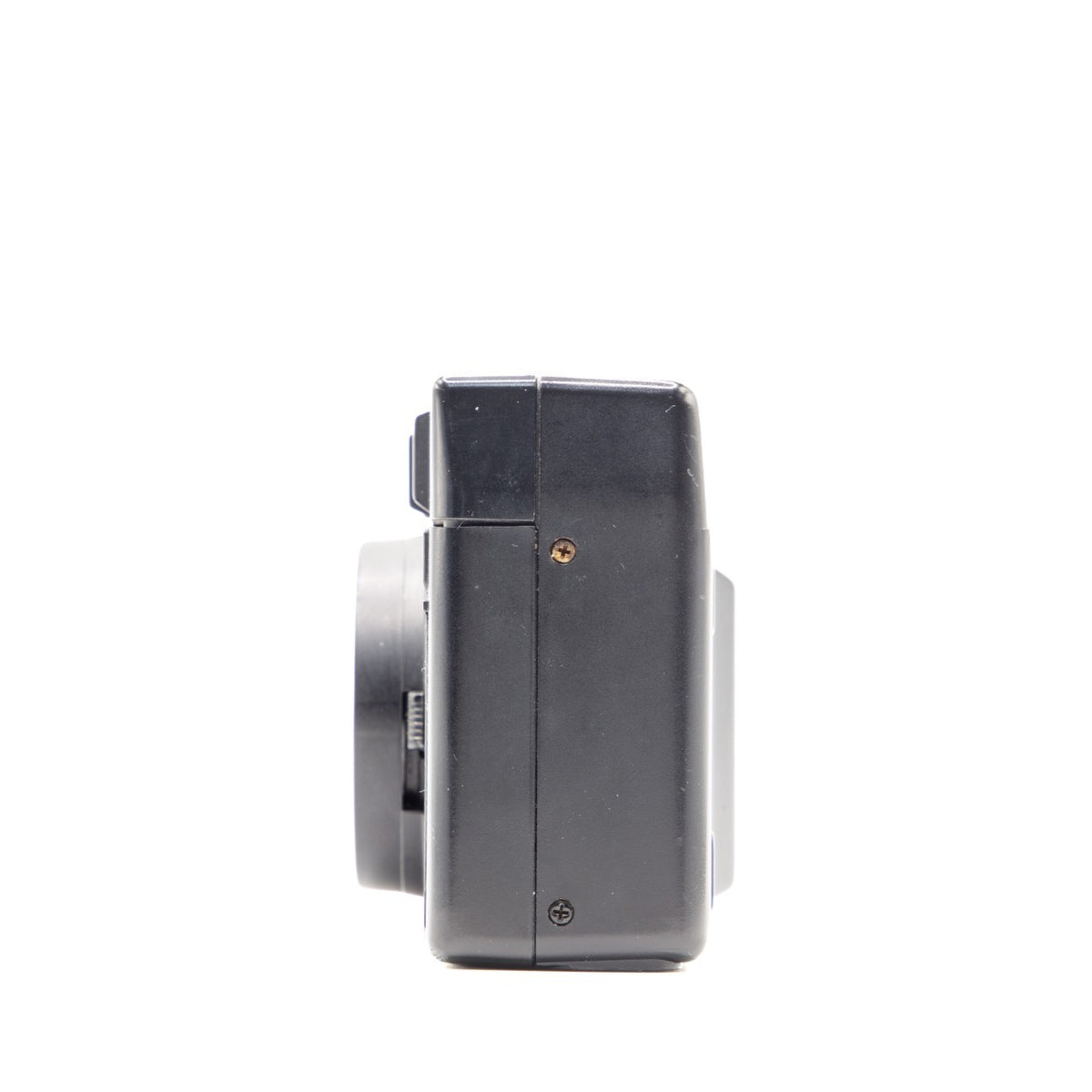 Side view of the Nikon L35AD vintage 35mm film camera body