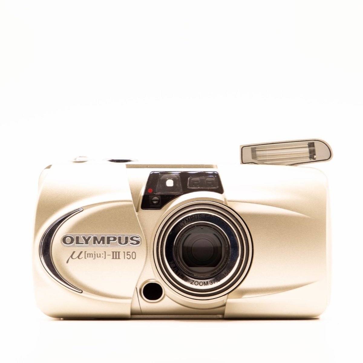 Olympus Mju III 150 film camera on a white background
