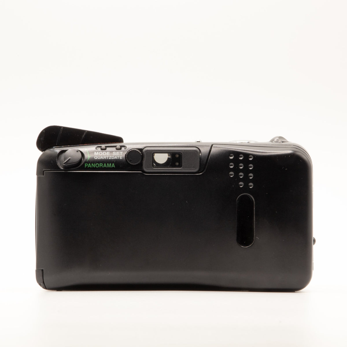 Back view of the Olympus MJU Zoom 105 vintage 35mm camera showing film door and controls