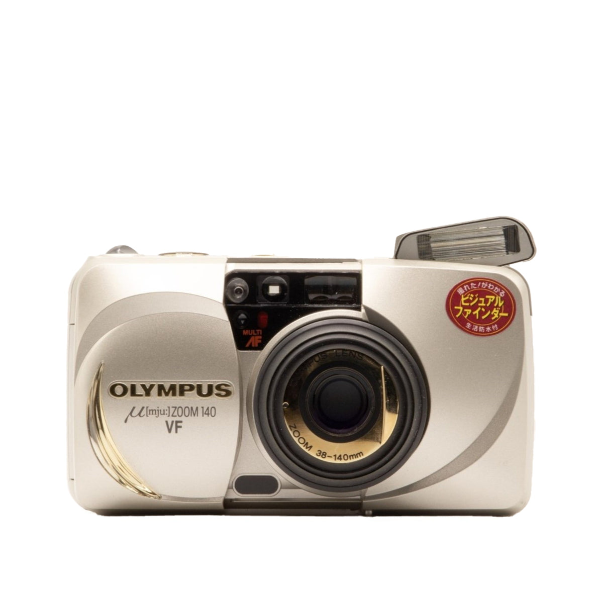 Olympus MJU Zoom 140 VF 35mm film camera – front view of this vintage point-and-shoot camera