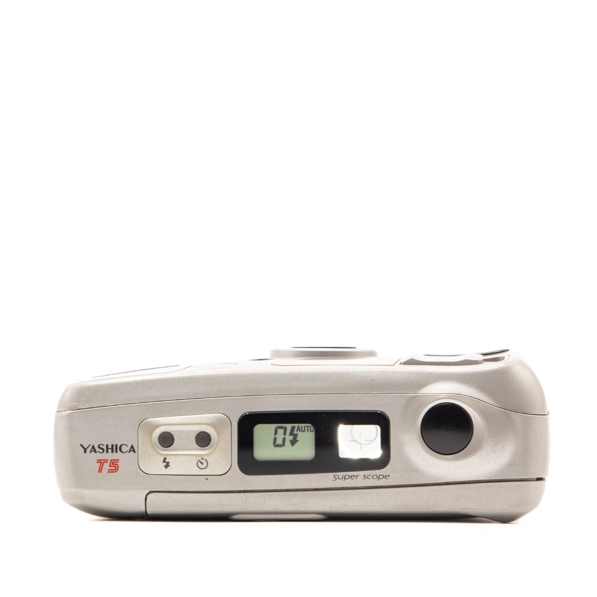 Side view of the Yashica T5 vintage 35mm film camera body