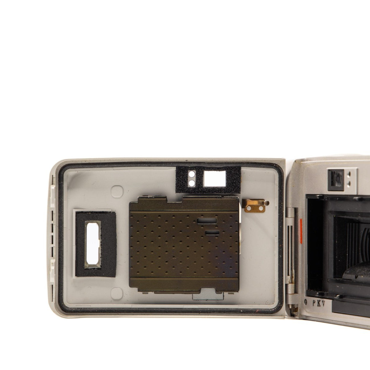Yashica T5 film chamber door internals, showing the 35mm film loading mechanism